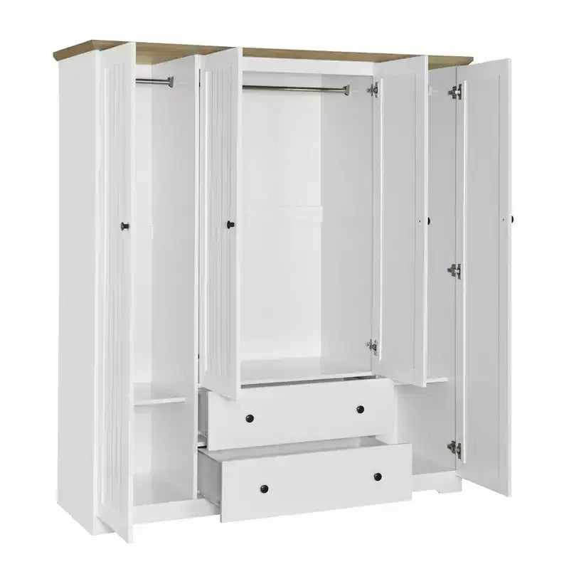 Armoire penderie Whisen à 4 portes avec 2 tiroirs