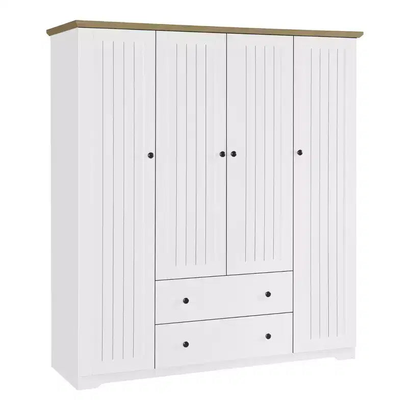 Armoire penderie Whisen à 4 portes avec 2 tiroirs