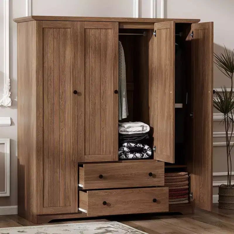 Armoire penderie Whisen à 4 portes avec 2 tiroirs