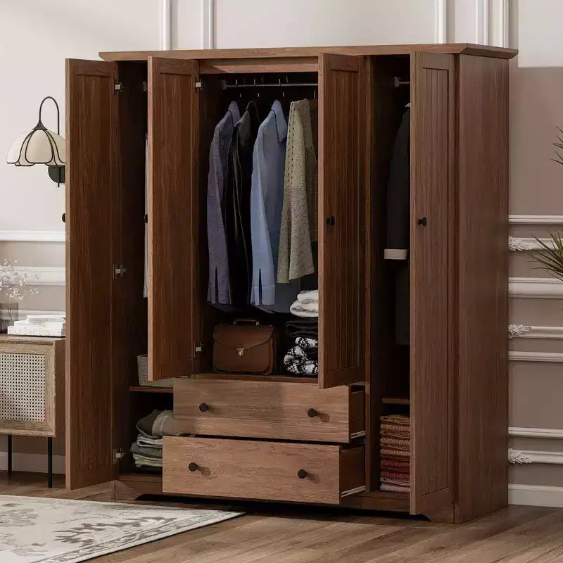 Armoire penderie Whisen à 4 portes avec 2 tiroirs