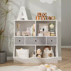 Organisateur de rangement de jouets pour enfants avec 3 tiroirs amovibles et une étagère à 5 sections - Grand meuble à jouets à 3 niveaux pour salle de jeux, jardin d'enfants et école
