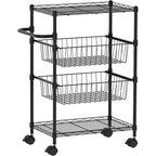 Kitchen Utility Cart, 4 Tier Rolling Cart, 110 Lbs Capacity Storage Cart with Wheels & Handle Bar