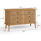 Commode Garvee 6 tiroirs de 119 cm avec pieds en métal, style rustique grain de bois de chêne pour chambre d'enfant ou appartement