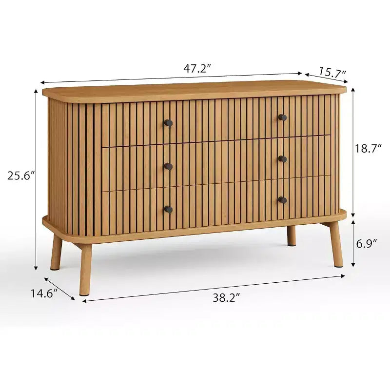 Commode Garvee 6 tiroirs de 119 cm avec pieds en métal, style rustique grain de bois de chêne pour chambre d'enfant ou appartement