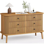 Commode Garvee 6 tiroirs de 119 cm avec pieds en métal, style rustique grain de bois de chêne pour chambre d'enfant ou appartement