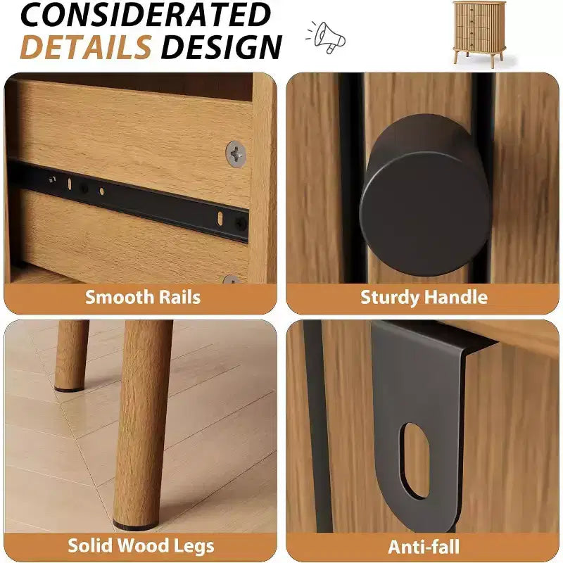 Commode Garvee 6 tiroirs de 119 cm avec pieds en métal, style rustique grain de bois de chêne pour chambre d'enfant ou appartement