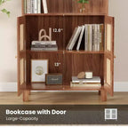 Étagère à 5 niveaux avec portes en rotin Bibliothèque haute blanche Présentoirs pour bureau à domicile et chambre à coucher
