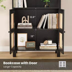 Étagère à 5 niveaux avec portes en rotin Bibliothèque haute blanche Présentoirs pour bureau à domicile et chambre à coucher