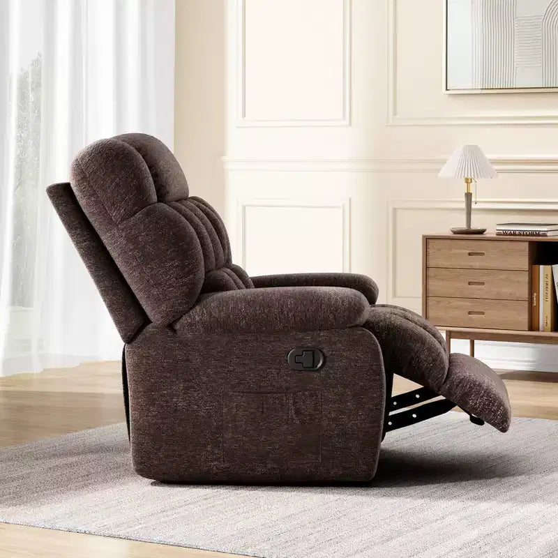 Canapé inclinable réglable (110 - 160), pouf repose-pieds + poche latérale, design ergonomique