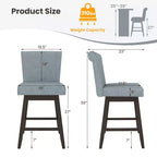 Costway Lot de 2/4 Tabourets de Bar Pivotants de 68,5 cm avec Pieds en Bois d'Hévéa et Revêtement en Lin Beige/Gris