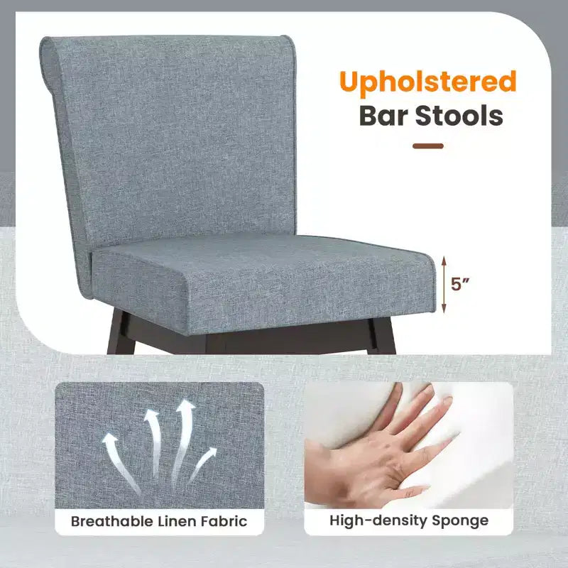 Costway Lot de 2/4 Tabourets de Bar Pivotants de 68,5 cm avec Pieds en Bois d'Hévéa et Revêtement en Lin Beige/Gris