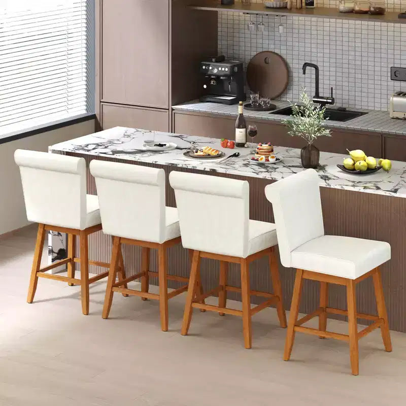 Costway Lot de 2/4 Tabourets de Bar Pivotants de 68,5 cm avec Pieds en Bois d'Hévéa et Revêtement en Lin Beige/Gris