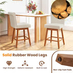Costway Lot de 2/4 Tabourets de Bar Pivotants de 68,5 cm avec Pieds en Bois d'Hévéa et Revêtement en Lin Beige/Gris