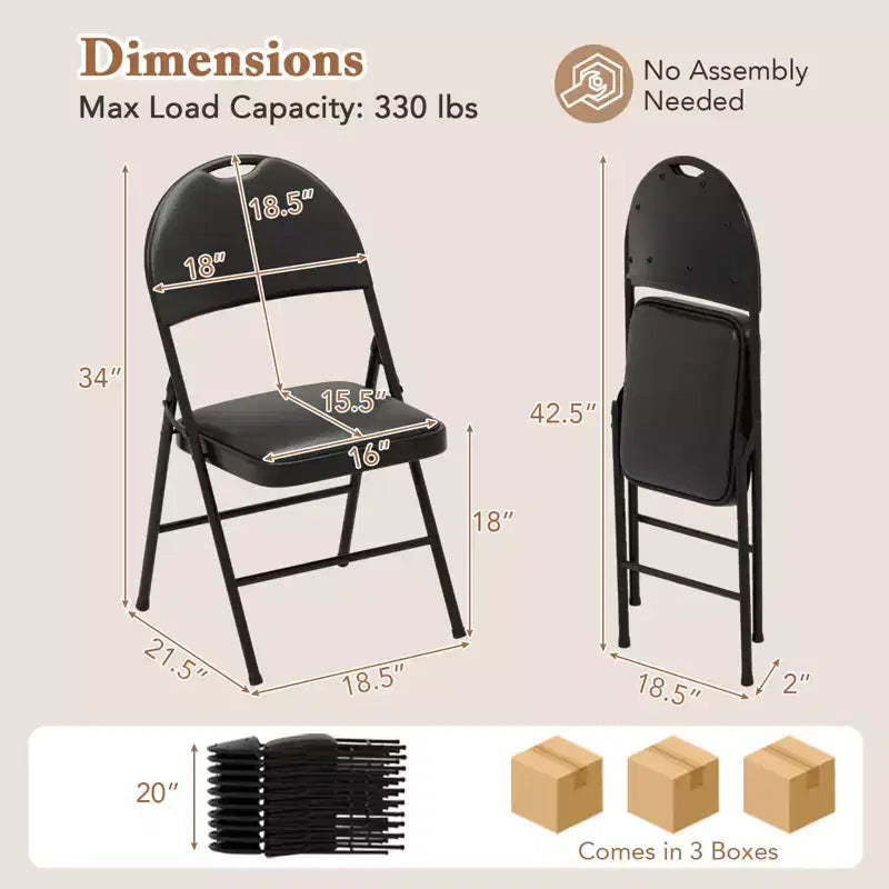 Costway Lot de 2/4/8/10/12 chaises pliantes rembourrées avec cadre en métal et revêtement en cuir PVC, chaises empilables