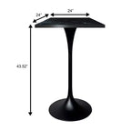 Table de salle à manger LeisureMod Verve 24 carrés, hauteur bar - Table de comptoir moderne avec plateau en MDF et piètement colonne noir pour cuisine, maison et pub
