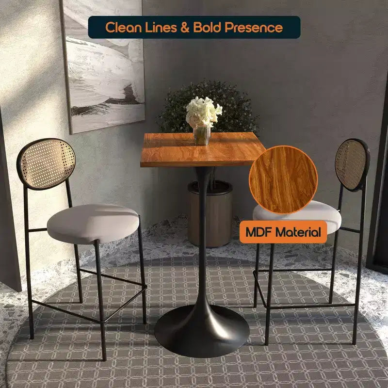 Table de salle à manger LeisureMod Verve 24 carrés, hauteur bar - Table de comptoir moderne avec plateau en MDF et piètement colonne noir pour cuisine, maison et pub