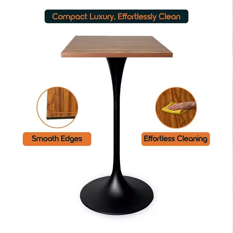 Table de salle à manger LeisureMod Verve 24 carrés, hauteur bar - Table de comptoir moderne avec plateau en MDF et piètement colonne noir pour cuisine, maison et pub