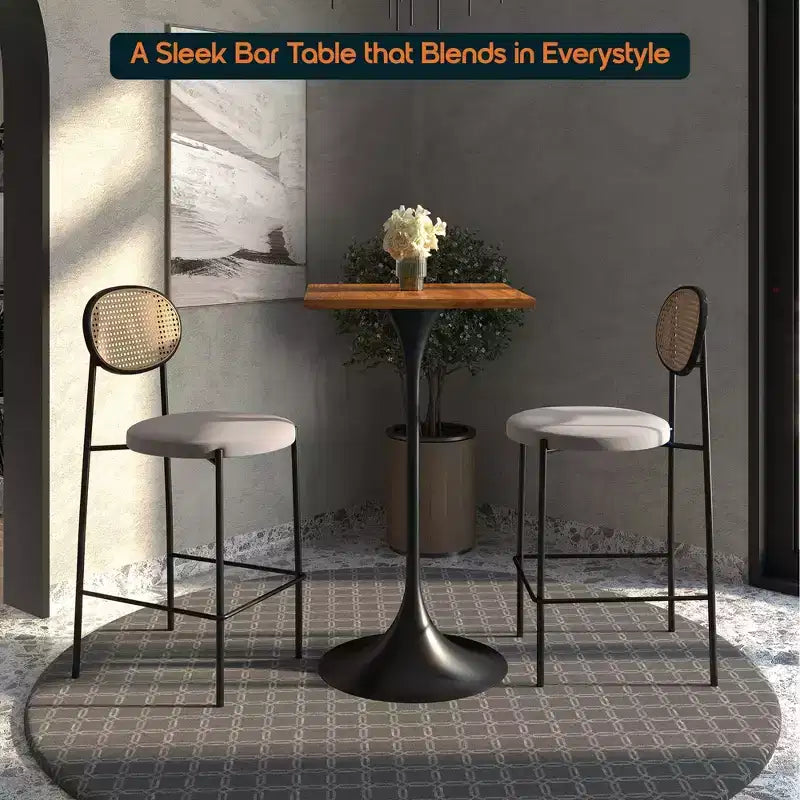Table de salle à manger LeisureMod Verve 24 carrés, hauteur bar - Table de comptoir moderne avec plateau en MDF et piètement colonne noir pour cuisine, maison et pub