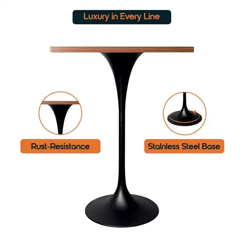 Table de salle à manger LeisureMod Verve 24 carrés, hauteur bar - Table de comptoir moderne avec plateau en MDF et piètement colonne noir pour cuisine, maison et pub