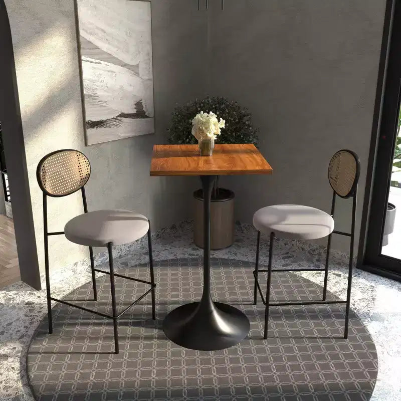 Table de salle à manger LeisureMod Verve 24 carrés, hauteur bar - Table de comptoir moderne avec plateau en MDF et piètement colonne noir pour cuisine, maison et pub