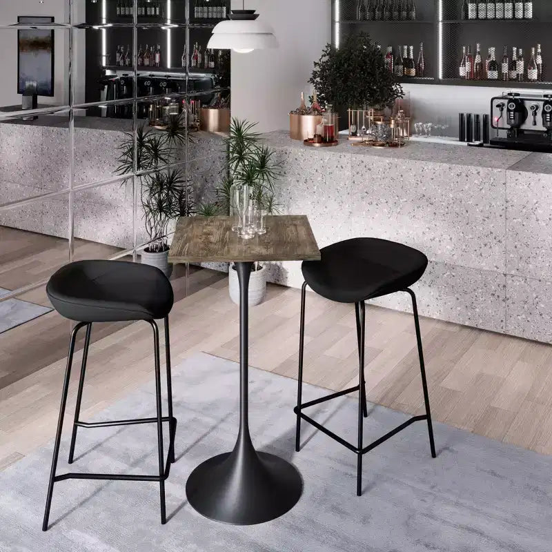 Table de salle à manger LeisureMod Verve 24 carrés, hauteur bar - Table de comptoir moderne avec plateau en MDF et piètement colonne noir pour cuisine, maison et pub