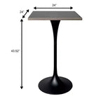 Table de salle à manger LeisureMod Verve 24 carrés, hauteur bar - Table de comptoir moderne avec plateau en MDF et piètement colonne noir pour cuisine, maison et pub
