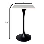 Table de salle à manger LeisureMod Verve 24 carrés, hauteur bar - Table de comptoir moderne avec plateau en MDF et piètement colonne noir pour cuisine, maison et pub
