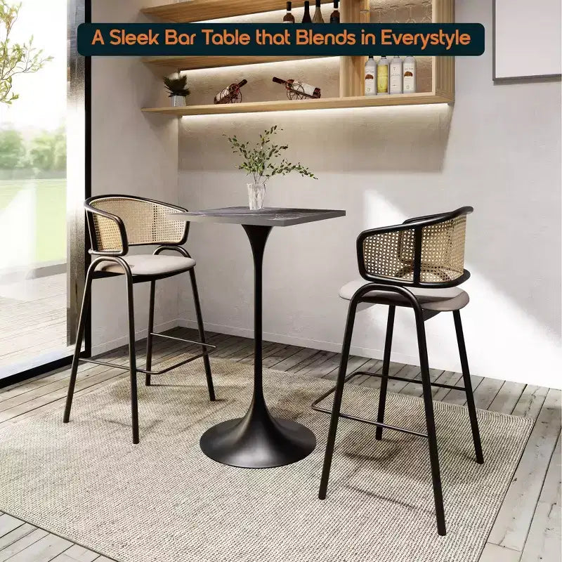Table de salle à manger LeisureMod Verve 24 carrés, hauteur bar - Table de comptoir moderne avec plateau en MDF et piètement colonne noir pour cuisine, maison et pub