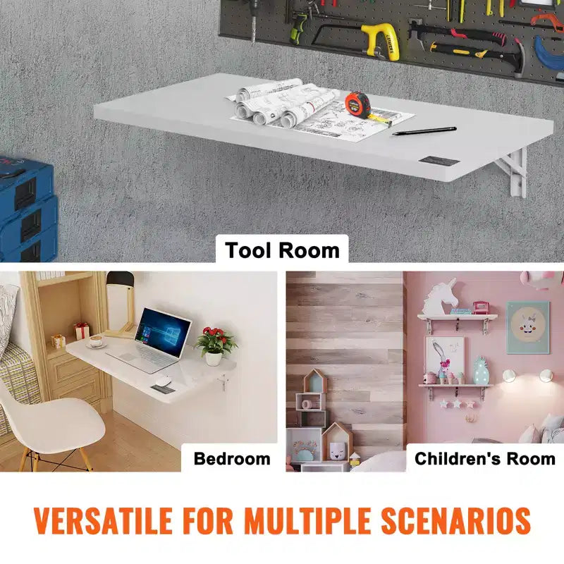 Table murale pliante VEVOR, Table murale rabattable 80 x 40 cm, Bureau flottant avec support en fer, Bureau pliable