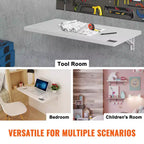 Table murale pliante VEVOR, Table murale rabattable 80 x 40 cm, Bureau flottant avec support en fer, Bureau pliable