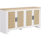 Buffet en rotin de 157 cm, buffet à quatre portes, grand meuble de rangement, table d'appoint de style ferme moderne, pour cuisine, salle à manger