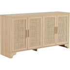 Buffet en rotin de 157 cm, buffet à quatre portes, grand meuble de rangement, table d'appoint de style ferme moderne, pour cuisine, salle à manger