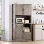 Meuble de cuisine avec support pour micro-ondes et tiroirs - Grand buffet de bar, étagères réglables, grand rangement en bois pour salle à manger, salon