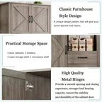 Meuble de cuisine avec support pour micro-ondes et tiroirs - Grand buffet de bar, étagères réglables, grand rangement en bois pour salle à manger, salon