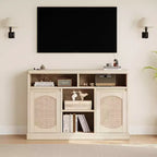 Buffet en rotin avec rangement - Desserte de rangement 47", 2 portes en rotin, accents en bois naturel, pour bar à café, cuisine, salle à manger ou salon