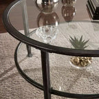 Table basse ronde en métal et verre Jaymes - Noir - SEI