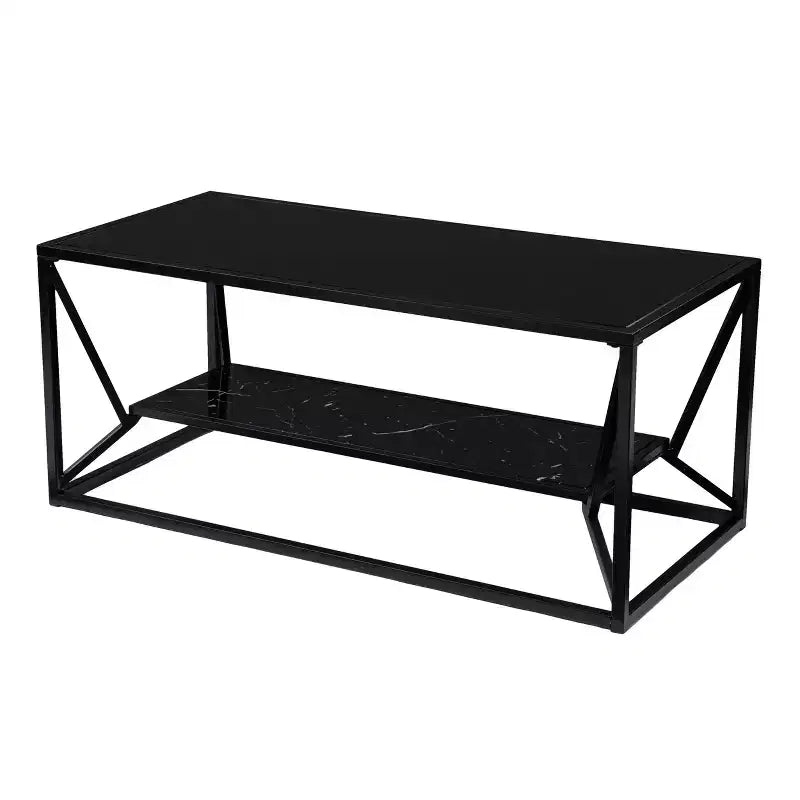 Table basse Argall avec plateau en verre et rangement - Noir - SEI