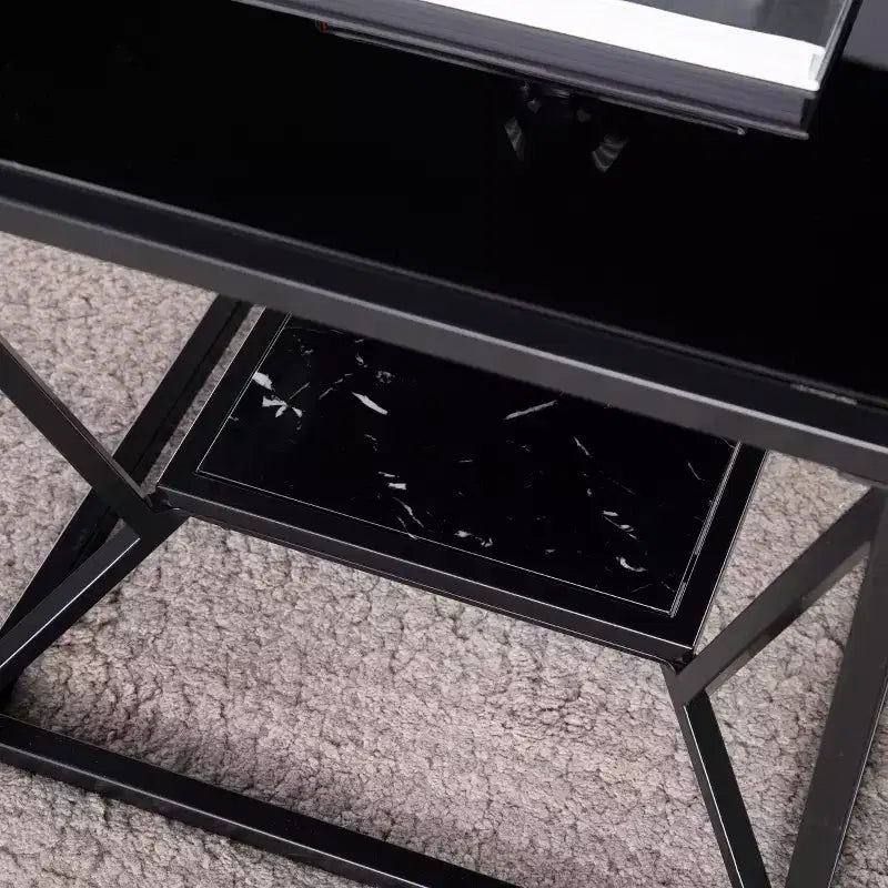 Table basse Argall avec plateau en verre et rangement - Noir - SEI