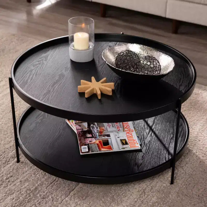 Table basse de style campagnard Verlington Round – Noire – SEI