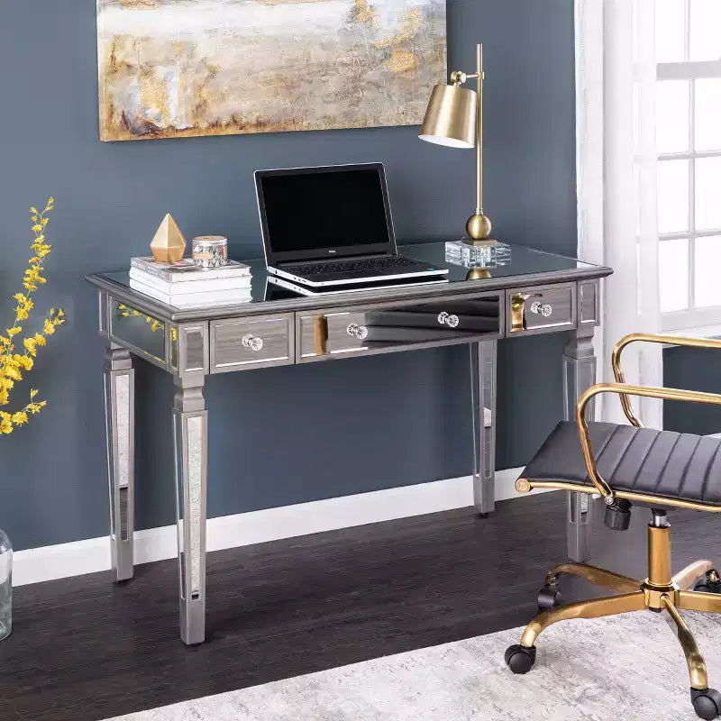 Bureau d'écriture Wedlyn avec miroir - Argenté - SEI