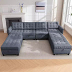 Canapé d'angle convertible modulaire Mjkone avec accoudoir réglable, pouf de rangement, canapé-lit moderne en L/U
