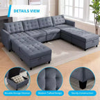Canapé d'angle convertible modulaire Mjkone avec accoudoir réglable, pouf de rangement, canapé-lit moderne en L/U