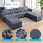 Canapé d'angle convertible modulaire Mjkone avec accoudoir réglable, pouf de rangement, canapé-lit moderne en L/U