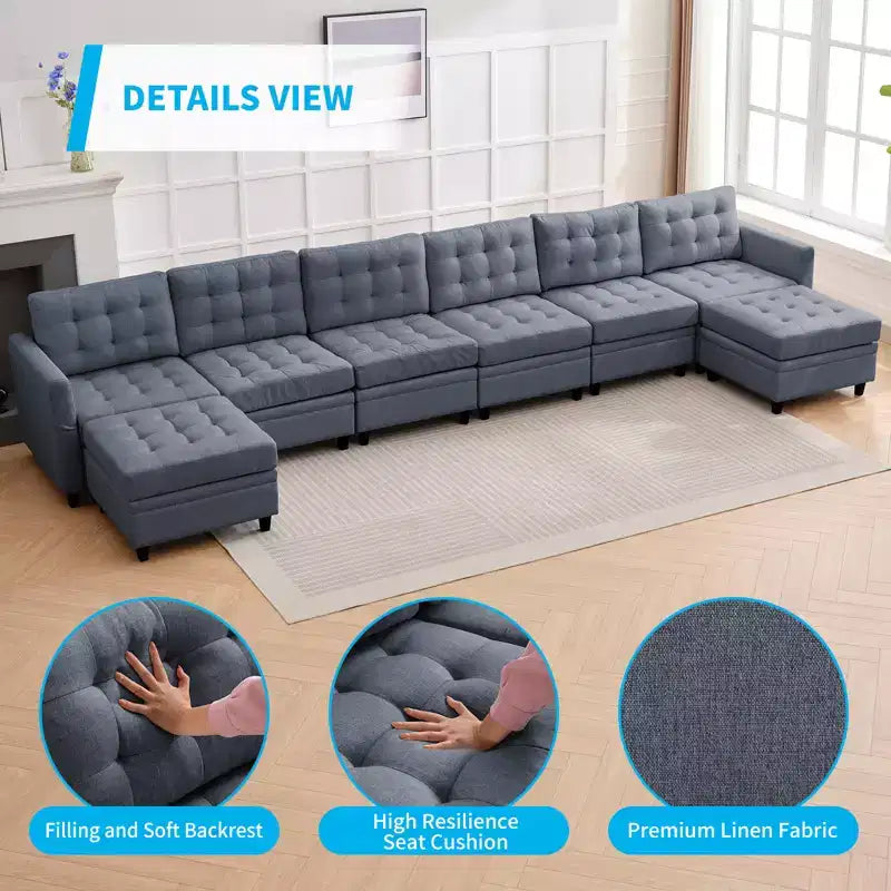 Canapé d'angle convertible modulaire Mjkone avec accoudoir réglable, pouf de rangement, canapé-lit moderne en L/U