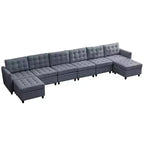 Canapé d'angle convertible modulaire Mjkone avec accoudoir réglable, pouf de rangement, canapé-lit moderne en L/U