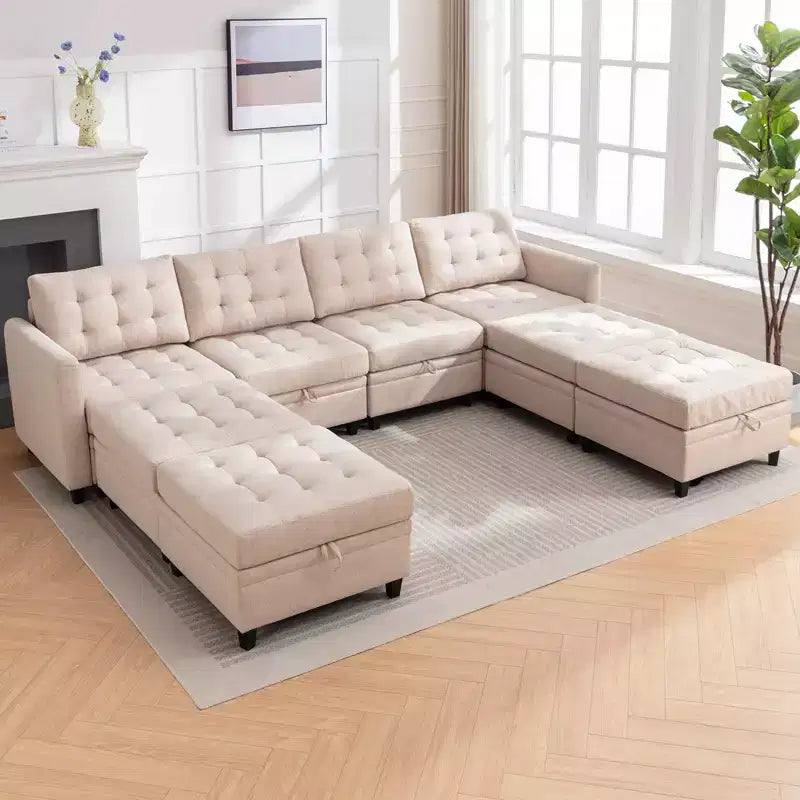 Mjkone Modular Convertible Sectional Sofa with Adjustable Armrest,Storage Ottoman,Modern L/U Shaped Sofa Bed