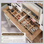Coiffeuse de ferme SinCiDo 48 avec miroirs coulissants haute définition, station de charge, lumières LED, 7 tiroirs et étagères, coiffeuse de chambre