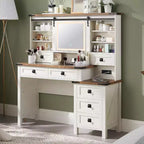 SinCiDo 48 Farmhouse Makeup Vanity Desk w/ Sliding High Definition Mirrors, Charging Station, LED Lights, 7 Drawers & Shelves, Bedroom Vanity Desk
