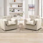 Fauteuil pivotant à 360° avec coussin épais et rembourré, fauteuil de lecture moderne et rembourré, tissu de lin confortable de style classique, pour le salon et la chambre à coucher