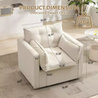 Fauteuil pivotant à 360° avec coussin épais et rembourré, fauteuil de lecture moderne et rembourré, tissu de lin confortable de style classique, pour le salon et la chambre à coucher